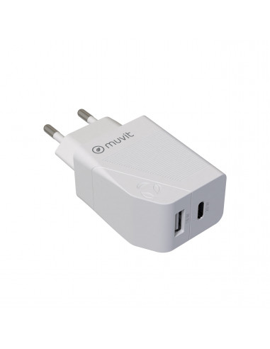 muvit for change cargador de pared 1 USB QC 3.0 18W+1 Tipo C PD 20W blanco