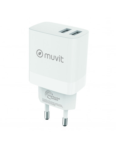 muvit for change cargador de pared 2 USB 3A/18W blanco