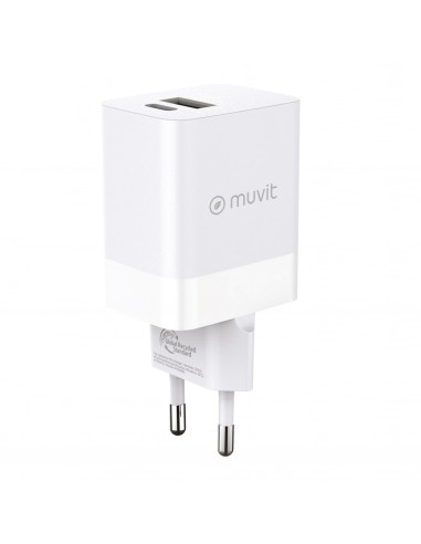 muvit for change cargador de pared 1 USB 18W+1 Tipo C PD 45W blanco