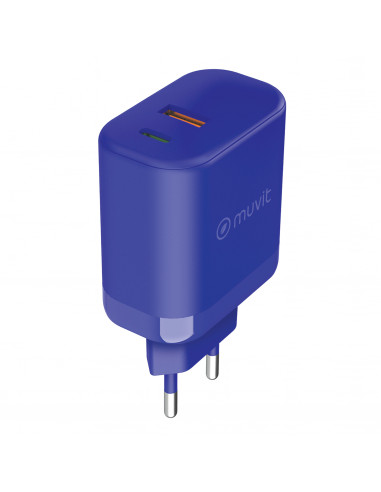 muvit for change cargador de pared 1 USB 36W+1 Tipo C PD 45W azul