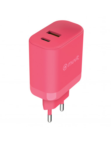 muvit for change cargador de pared 1 USB 36W+1 Tipo C PD 45W magenta