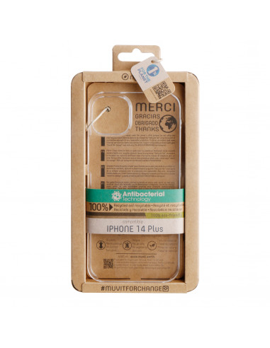 muvit for change carcasa recycletek compatible con Apple iPhone 14 Plus transparente antibacterias