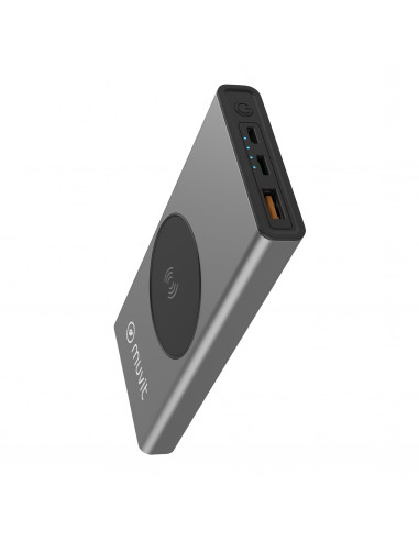 muvit for change power bank 10000 mAh/10W wireless + Output USB A + tipo C metalica gris