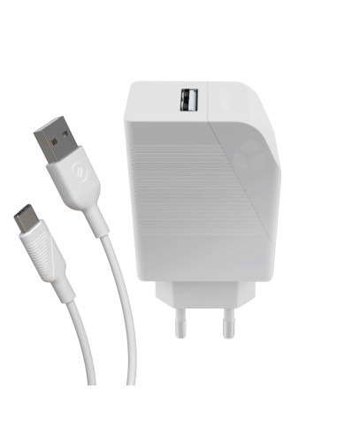 muvit for change pack cargador de pared USB 2.4A 15W + Cable Tipo C 3A 1,2m blanco