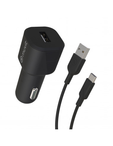 muvit for change pack cargador coche USB 12W + Cable Tipo C 3A 1,2m negro