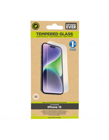 muvit for change protector pantalla recycletek compatible con Apple iPhone 15 vidrio templado plano