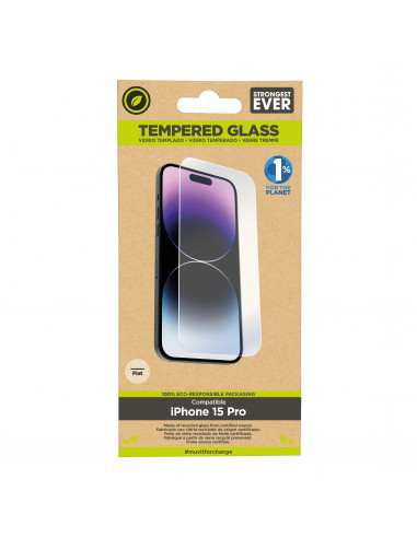 muvit for change protector pantalla recycletek compatible con Apple iPhone 15 Pro vidrio templado plano