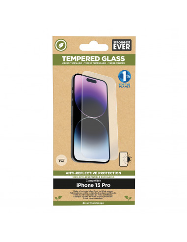 muvit for change protector pantalla recycletek anti-reflejo compatible con Apple iPhone 15 Pro vidrio templado plano