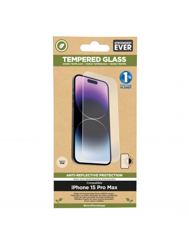 muvit for change protector pantalla recycletek anti-reflejo compatible con Apple iPhone 15 Pro Max vidrio templado plano