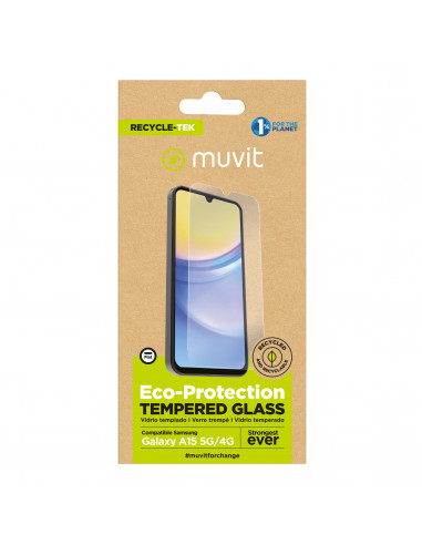 muvit for change protector pantalla recycletek compatible con Samsung Galaxy A15 4G/5G vidrio templado plano