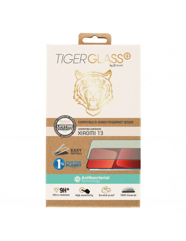 Tiger protector pantalla compatible con Xiaomi 13 vidrio templado curvo marco negro antibacteria